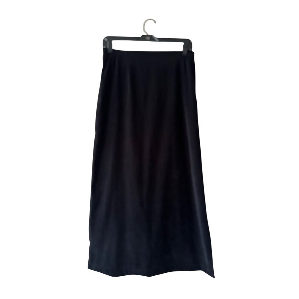 K.D Spring Velvet Black Midi Skirt Elastic Waist Side Slit Minimalist Modest W30